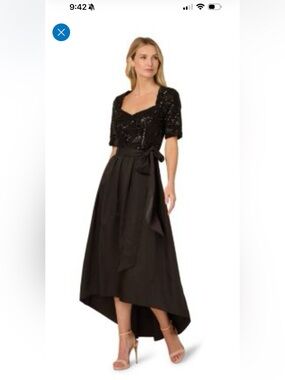 Black Sequin Bodice High-Low Evening Dress